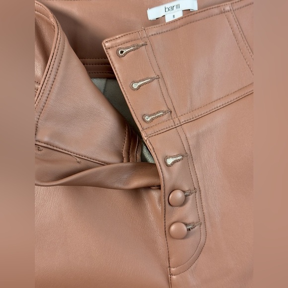 Bar lll Vegan Leather Light Brown High Waist Button Front Straight Leg Pant NWOT - Picture 6 of 10